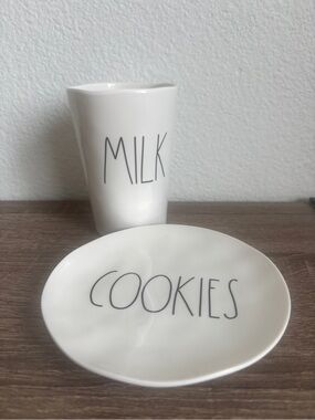 Rae Dunn milk and cookies cup and plate.